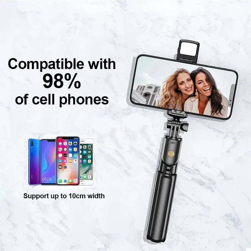 Premium Wireless Selfie Stick & Tripod Stand: For Apple iPhone 15/14/13/12/11 Pro Max/Plus/Mini, Android, Samsung, GoPro | Cameras, Smartphones, Apple iPhone, Samsung, iOS & Android - Stable Live Shooting | Limited Edition