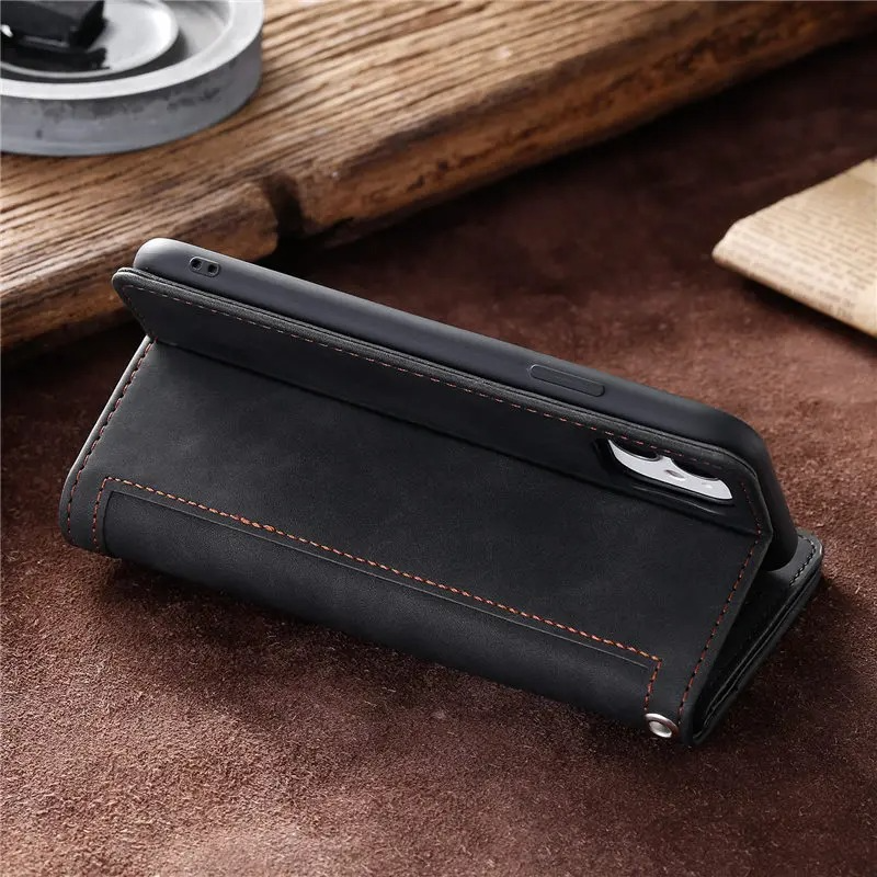 Hochwertige Leder-Handyhülle mit Reißverschluss, Kartenhalter, Stand und Riemen iPhone Hülle | Flip-Cover Case für Apple iPhone 17/17 Air, 16/16e, 15, 14, 13, 12 Pro Max, Pro, Plus & Mini - Vielseitige Schutzhülle