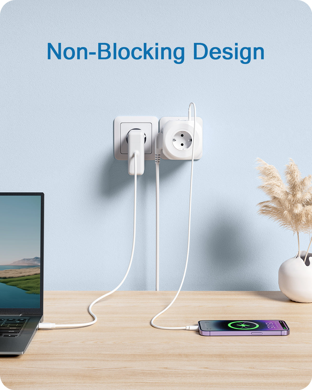 Premium Power Strip 4 AC Outlets, 3 USB Ports, 1 Type-C Multiple Socket with 2m/3m Braided Cable and Switch for Smartphones, Apple iPhone, Samsung, iOS & Android Home