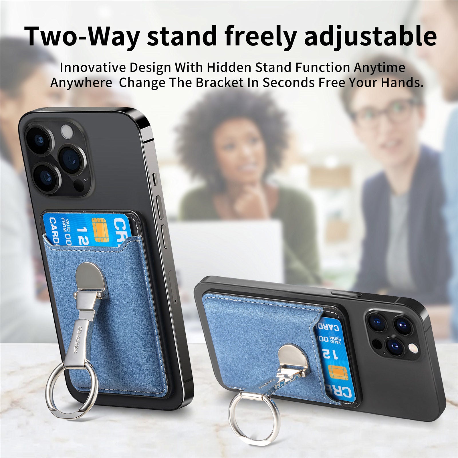 High-Quality Leather MagSafe Wallet with Card Slots: Foldable Ring Holder & Stand Function, Magnetic for Smartphones, Apple iPhone, Samsung, iOS & Android