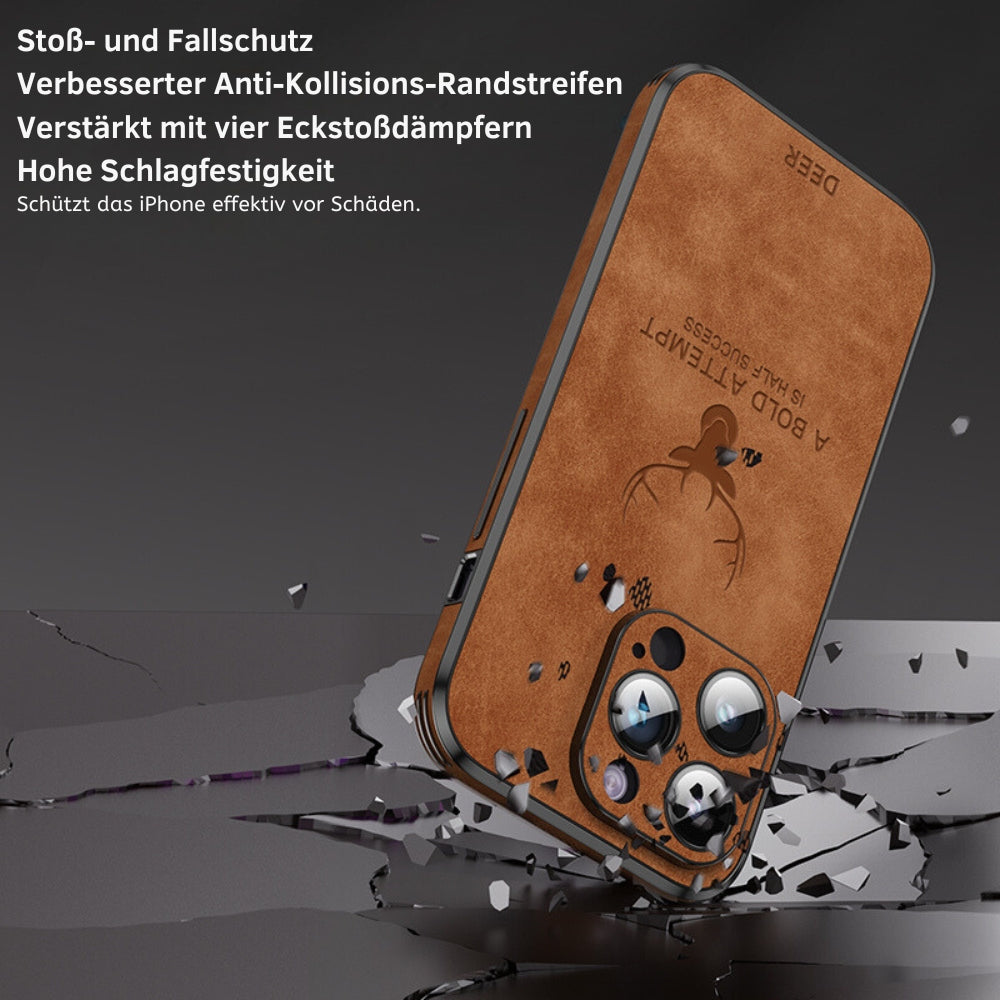 Hochwertige Hirschleder Apple iPhone-Hülle mit Kameralinsenschutz und stoßfestem Silikonüberzug - Phone Heaven Zone