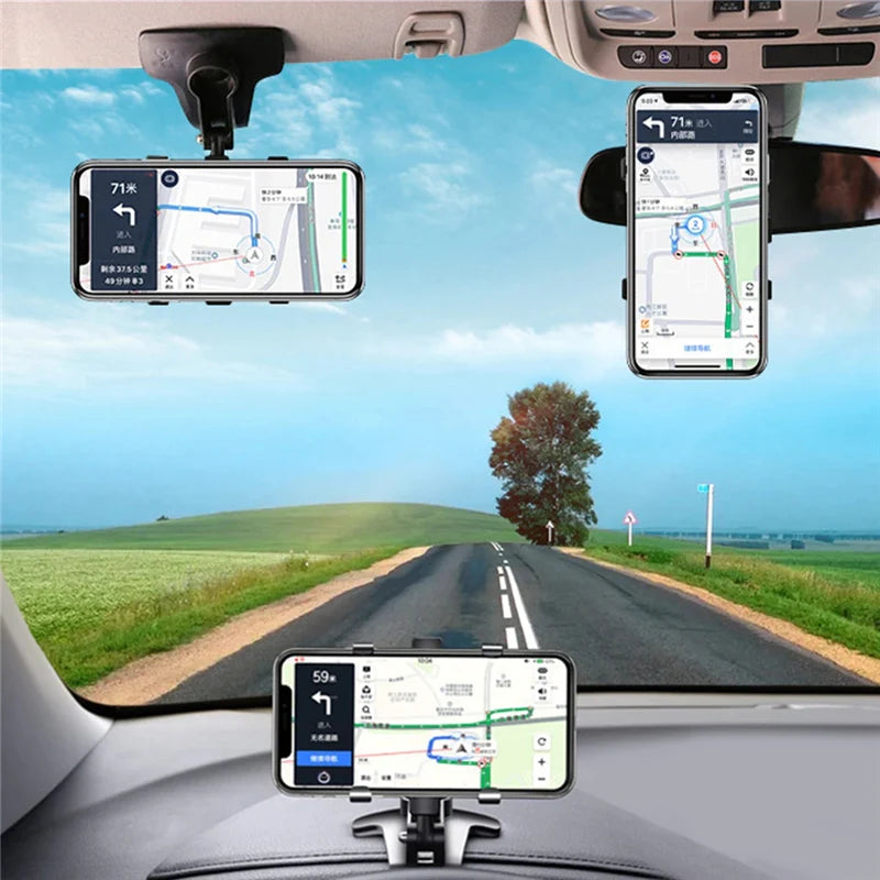 Support de téléphone de voiture réglable 3 en 1 haut de gamme pour Apple iPhone | Support pour tableau de bord, rétroviseur et pare-soleil – Léger et universel pour téléphones portables de 3 à 7 pouces