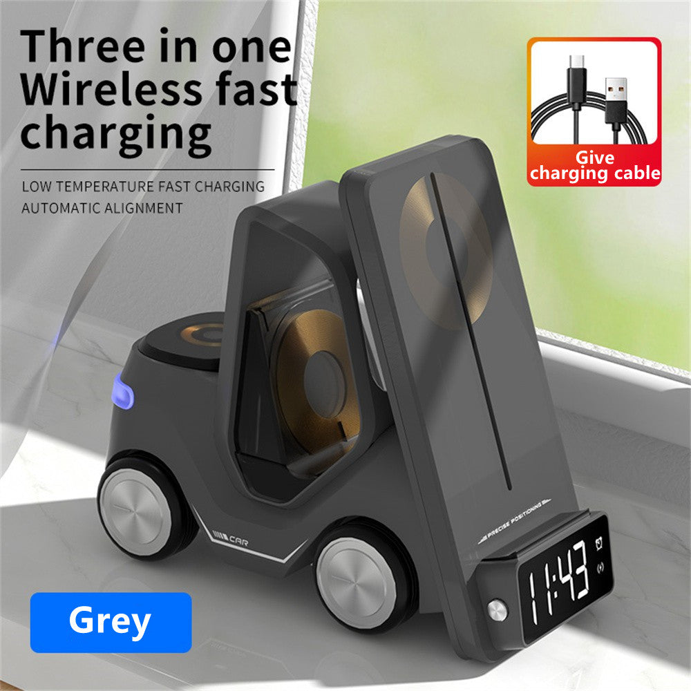 Limited Edition: Premium MagSafe Forklift Design Fast Charging Station | Wireless Charger for ASmartphones, Apple iPhone, Samsung, iOS & Android Watch, AirPods | Fast Wireless Charging Dock with Alarm Clock & Night Light