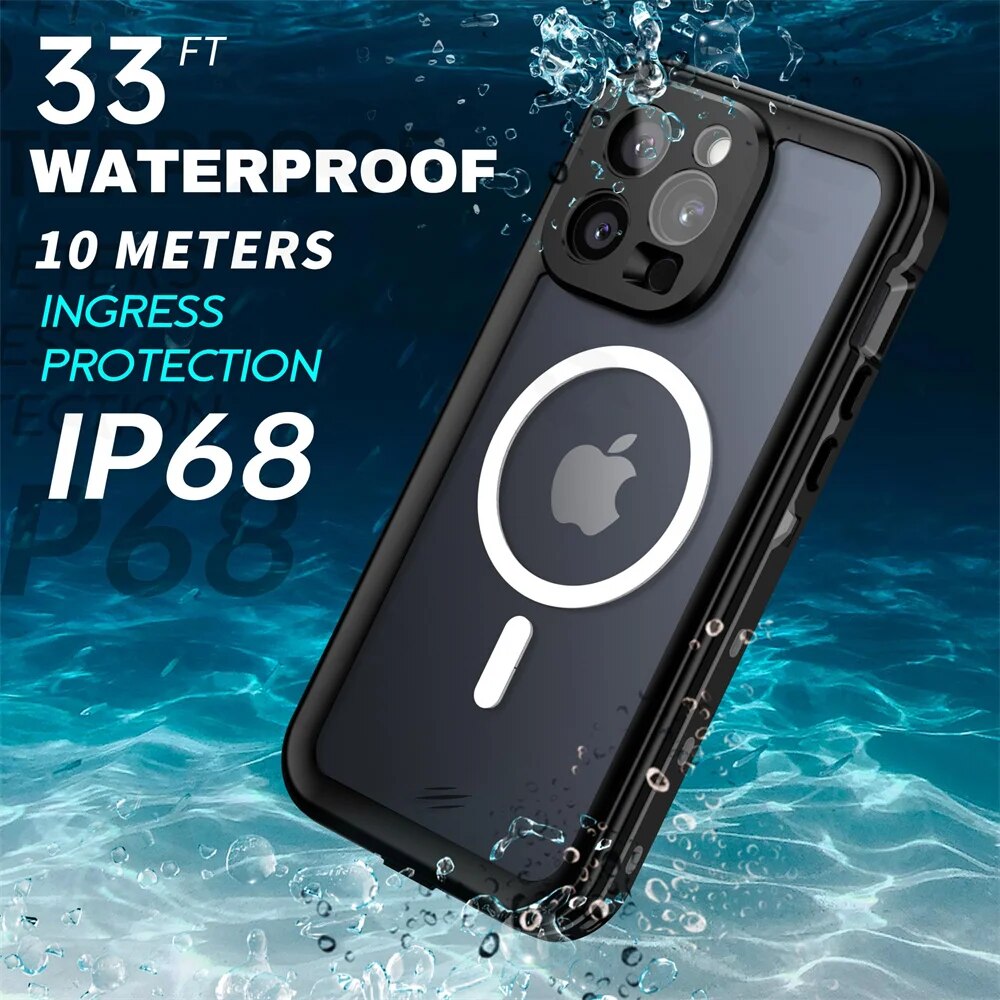 Premium IP68 wasserdichte Magnet-Hülle, MagSafe, Abdeckung | Apple iPhone 15/14/Pro Max/ Apple iPhone 13 Pro Max/ Ganzkörperschutz, staubdichte - Phone Heaven Zone