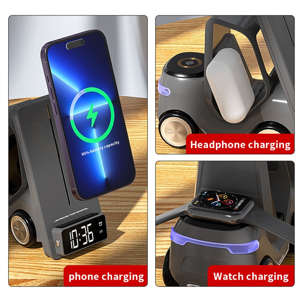 Limited Edition: Premium MagSafe Forklift Design Fast Charging Station | Wireless Charger for ASmartphones, Apple iPhone, Samsung, iOS & Android Watch, AirPods | Fast Wireless Charging Dock with Alarm Clock & Night Light