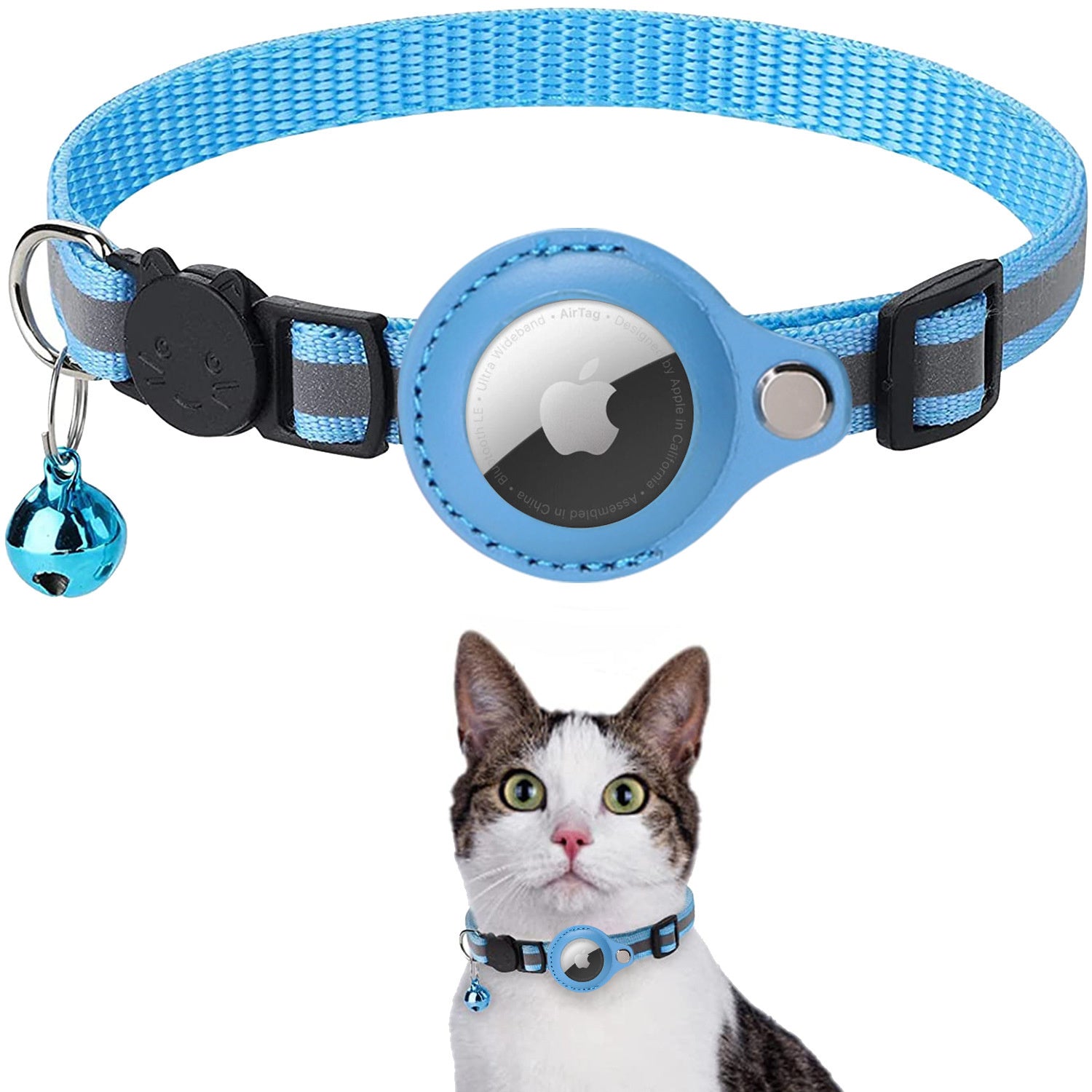 Premium Detachable AirTag Case & Collar for Cats: Reflective Cover with Apple AirTag Holder | Bell for Kitten Girls & Boys