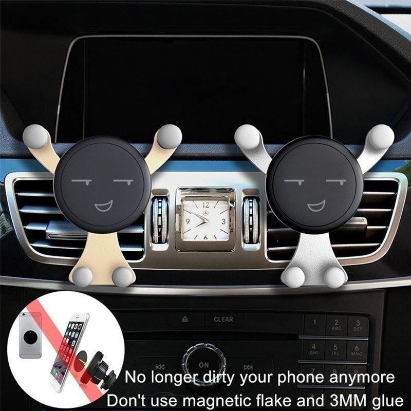 High-Quality Gravity Car Phone Holder Air Vent Clip with Smiley Face Mobile Mount for Smartphones, Apple iPhone, Samsung, iOS & Android Xiaomi, Samsung | Limited Edition