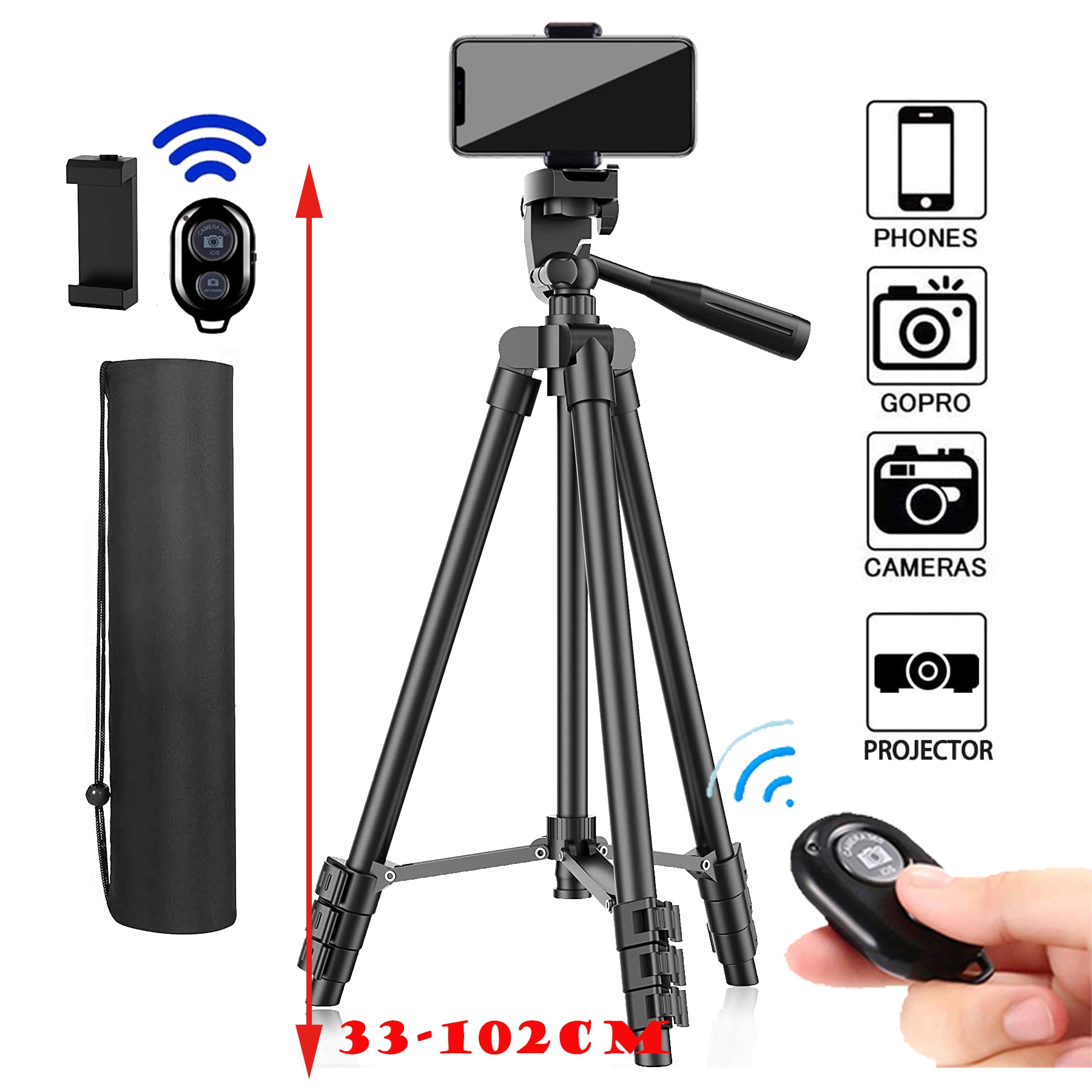 Premium Universal 40-Inch Tripod for Smartphones, Apple iPhone, Samsung, iOS &amp; Android Professional Photography & Videography, Aluminum Travel Tripod, Compatible with GoPro, Apple iPhone 16/15/14/13/12/11 Pro Max/Plus/Mini, Samsung, Xiaomi, Huawei,