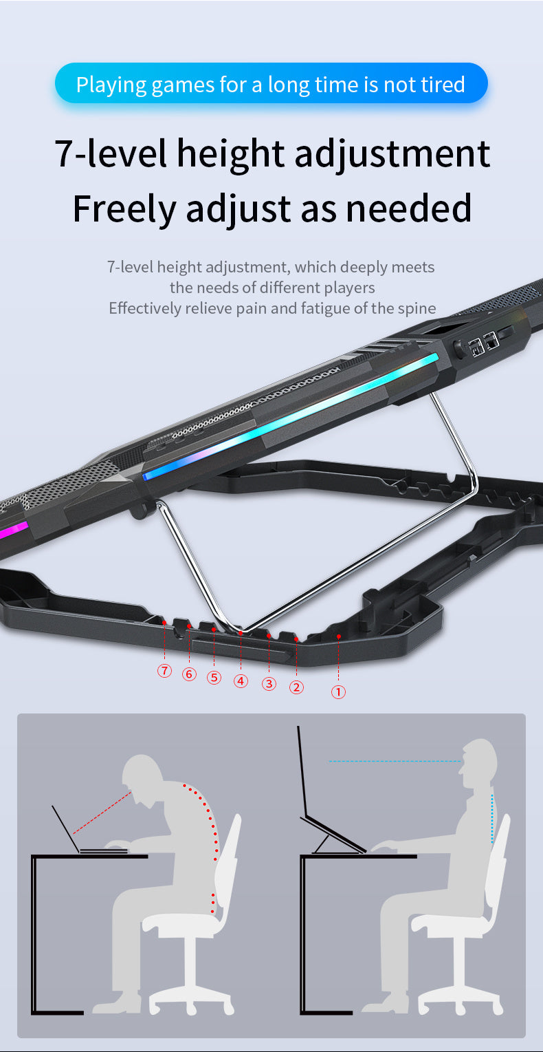 Premium Qualität Jomaa RGB Gaming Laptop Stand | Luftkühler Notebook-Halter mit 6 Lüftern | Basis geeignet für 12-17 Laptops