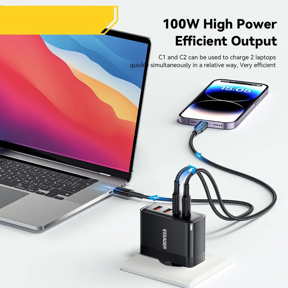 Premium 100W GaN USB Type C Charger Battery PD QC Fast Charging 4.0 3.0, Type C Quick Charge for Smartphones, Apple iPhone, Samsung, iOS & Android, iOS, Android, Samsung, Xiaomi, MacBook, Laptop