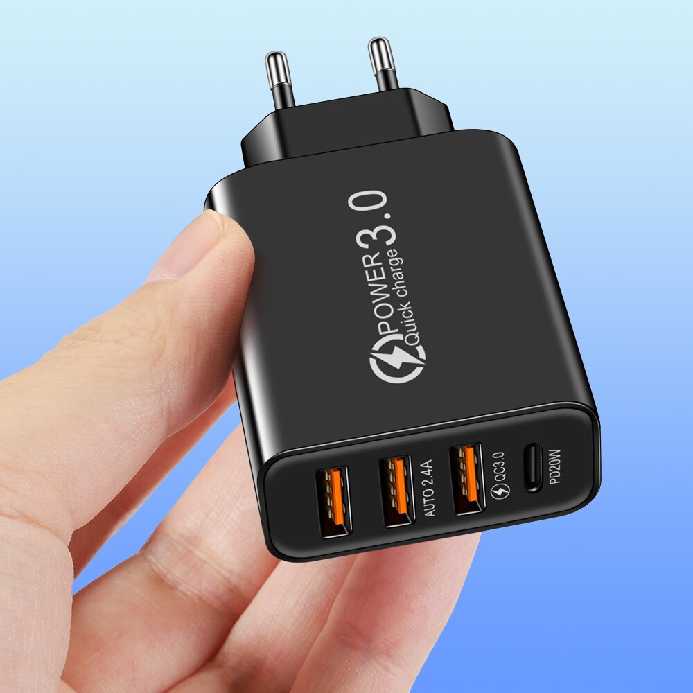 Ladegerät USB C - Schnellladung Smartphones iPhone, iOS, Xiaomi, Samsung, Huawei & Android - mit 3 USB & 1 Type-C Anschluss