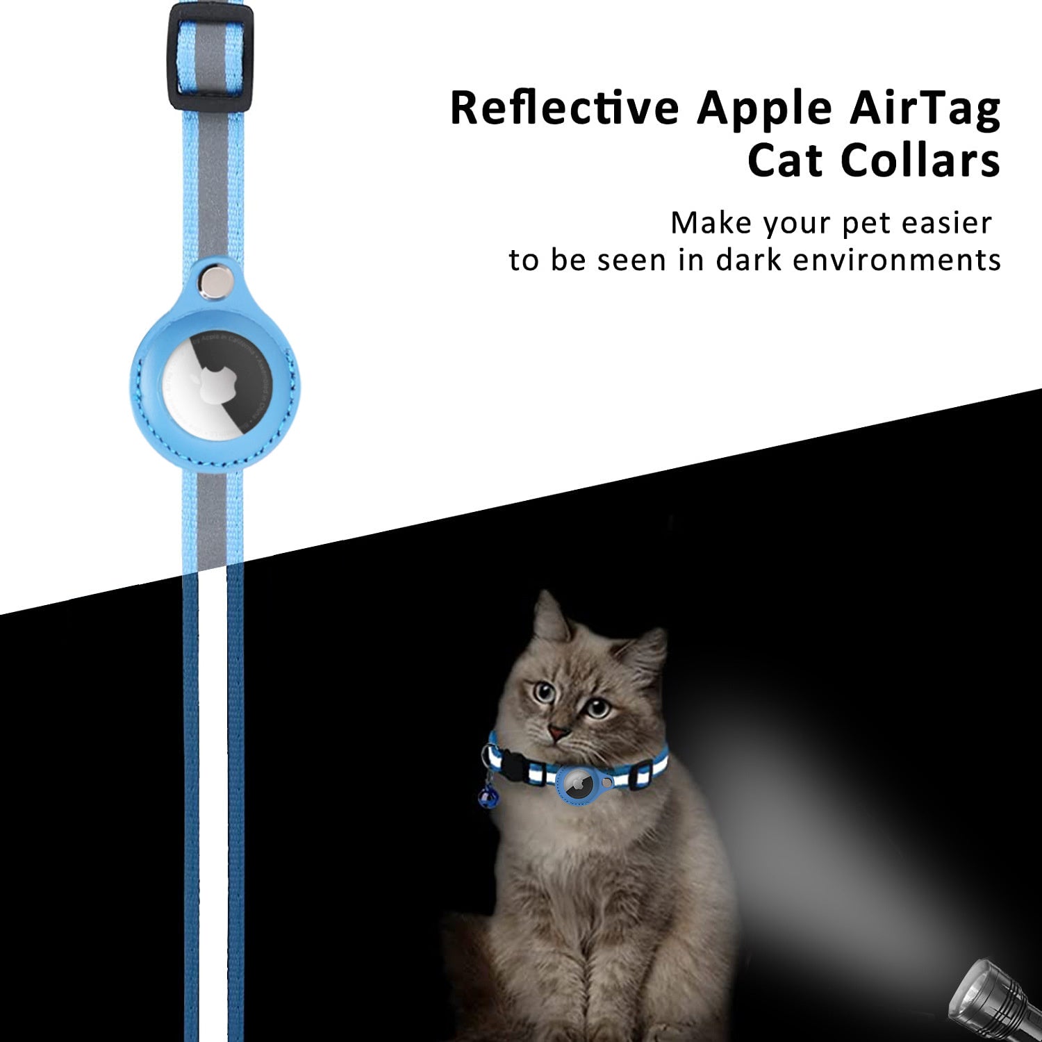 Premium Detachable AirTag Case & Collar for Cats: Reflective Cover with Apple AirTag Holder | Bell for Kitten Girls & Boys