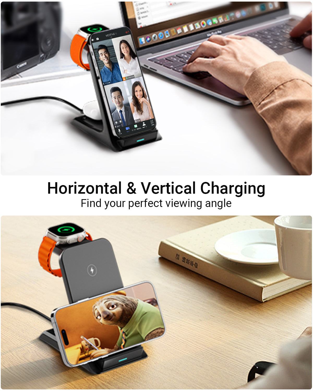 Premium 3 in 1, 30W Magnetic Wireless Charging Station | Wireless Charger for Smartphones, Apple iPhone, Samsung, iOS & Android Apple Watch/AirPods | Fast Charging Docking Station