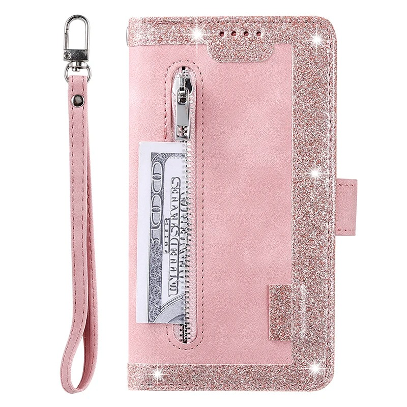 Hochwertige Leder-Handyhülle mit Reißverschluss, Kartenhalter, Stand und Riemen iPhone Hülle | Flip-Cover Case für Apple iPhone 17/17 Air, 16/16e, 15, 14, 13, 12 Pro Max, Pro, Plus & Mini - Vielseitige Schutzhülle