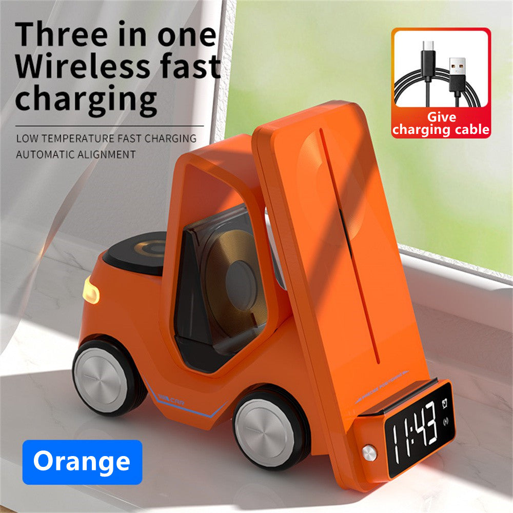 Limited Edition: Premium MagSafe Forklift Design Fast Charging Station | Wireless Charger for ASmartphones, Apple iPhone, Samsung, iOS & Android Watch, AirPods | Fast Wireless Charging Dock with Alarm Clock & Night Light