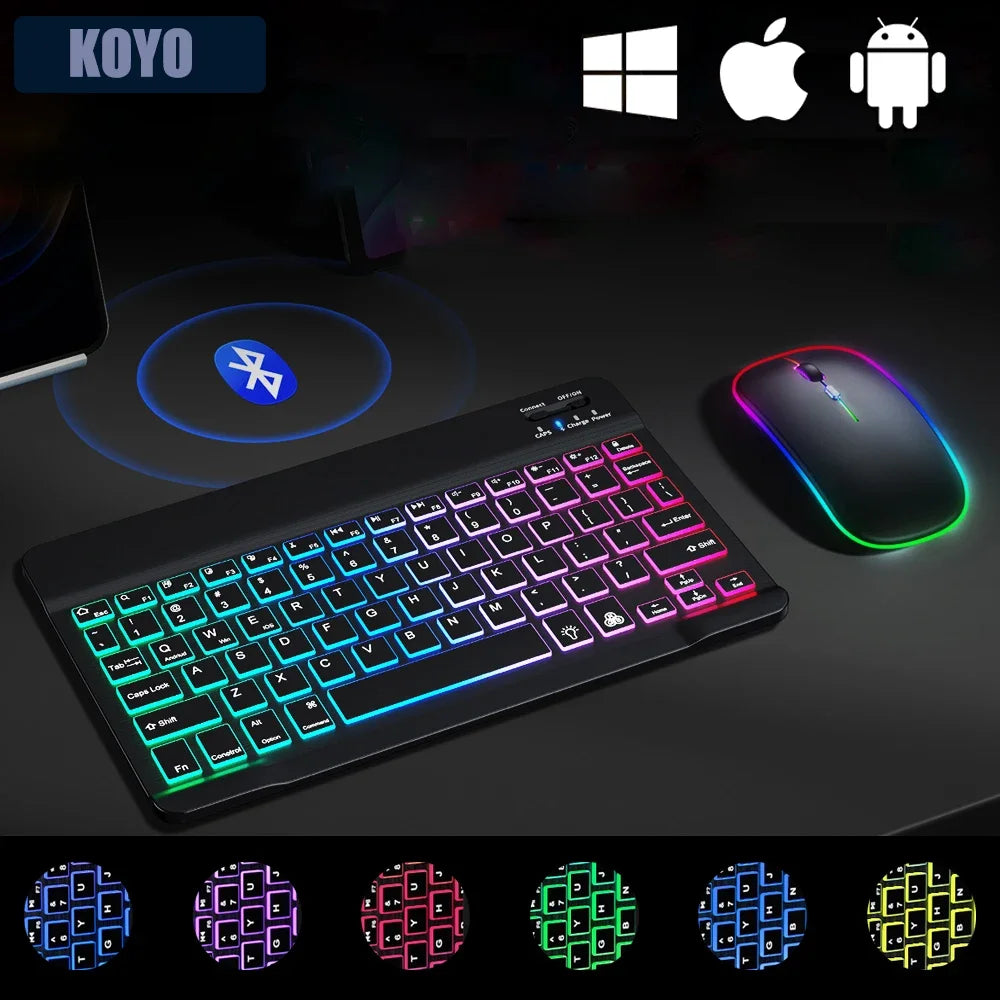 10-Inch Backlit for iPad/Pro/Air/Mini: 10/9/8/7/6/5/4/3 Series: Keyboard and Mouse Backlight | Premium Bluetooth Keyboard For iOS Android Windows Wireless Keyboard and Mouse