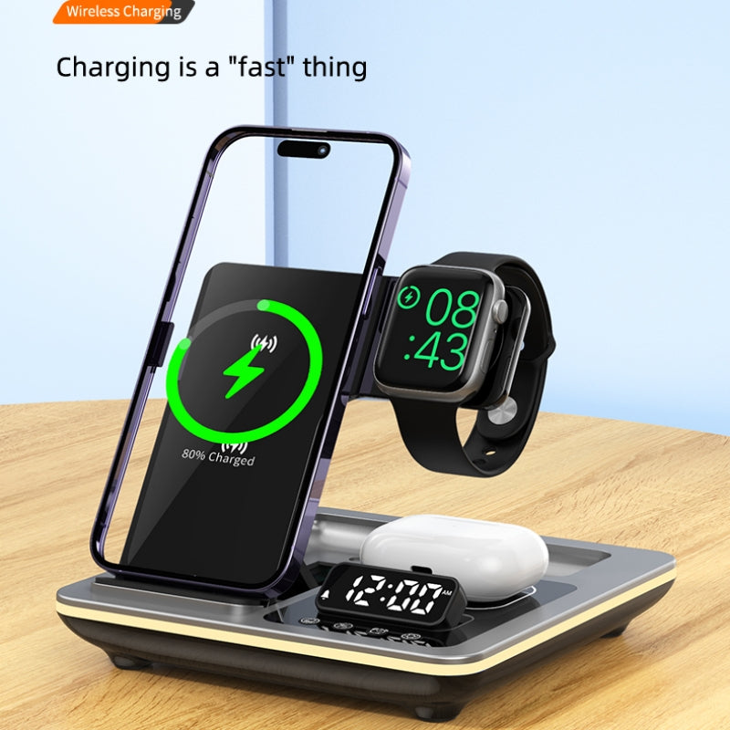 5-in-1 Wireless Fast Charging Station 30W Premium with LED | Wireless Fast Charging Dock, Charger with Stand and Alarm forSmartphones, Apple iPhone, Samsung, iOS & Android Watch, AirPods