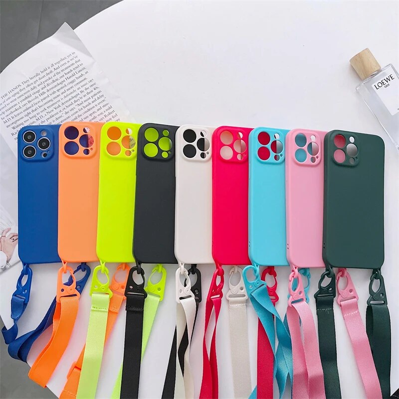 High-Quality Crossbody Necklace Strap Lanyard Cord Soft Silicone iPhone Case | MagSafe Case with Camera Lens Cover for Apple iPhone 15/14/13/12 Pro Max, Plus, Mini Cover – Crossbody Strap, Shoulder Strap, Card Holder | Premium Protective Cover