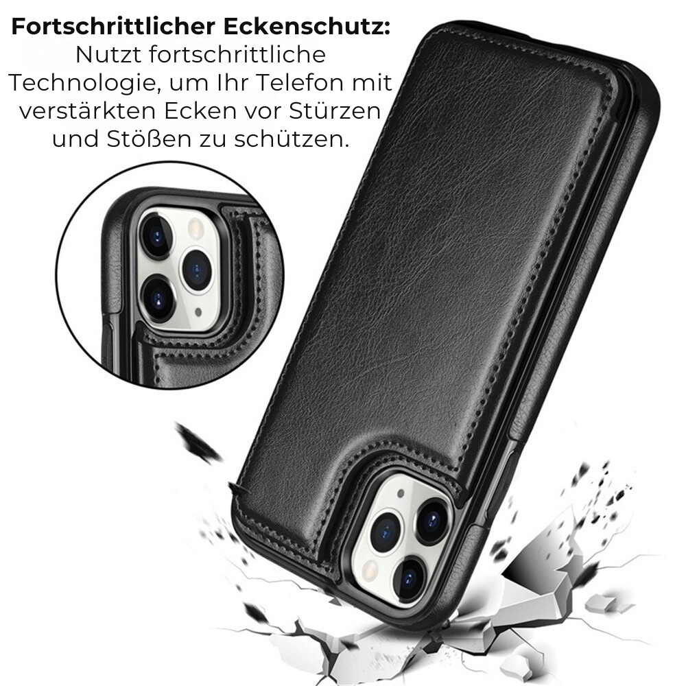 Hochwertige Leder-Brieftaschenhülle für das Apple iPhone | Flip-Cover-Kartenhalter mit Geldbörsen