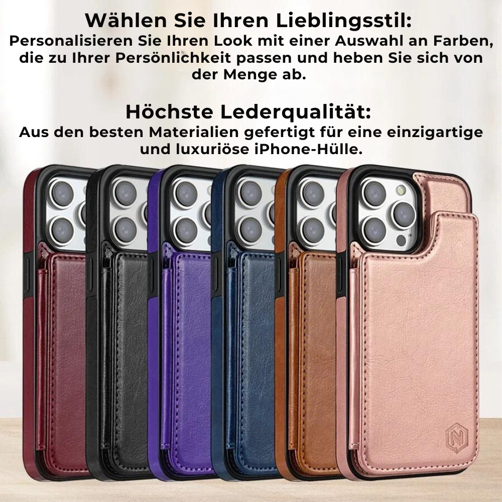 Hochwertige Leder-Brieftaschenhülle für das Apple iPhone | Flip-Cover-Kartenhalter mit Geldbörsen