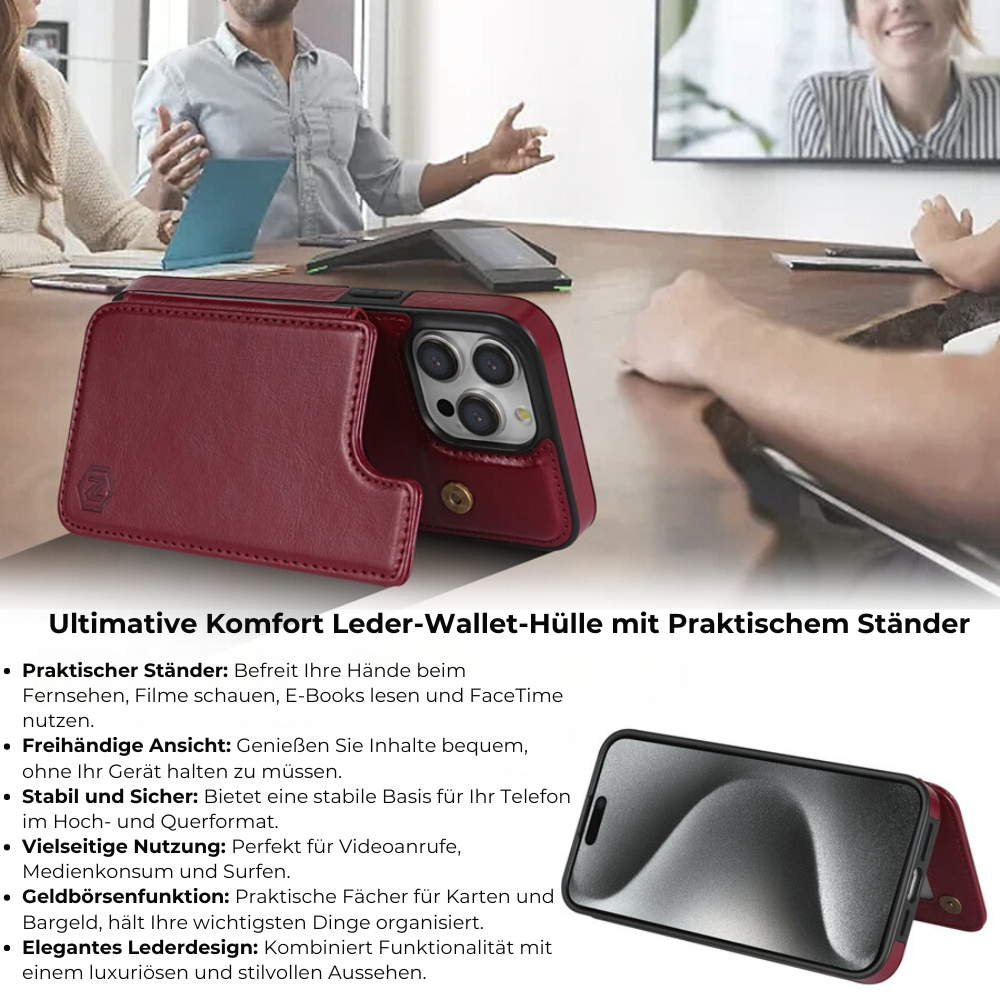 Hochwertige Leder-Brieftaschenhülle für das Apple iPhone | Flip-Cover-Kartenhalter mit Geldbörsen