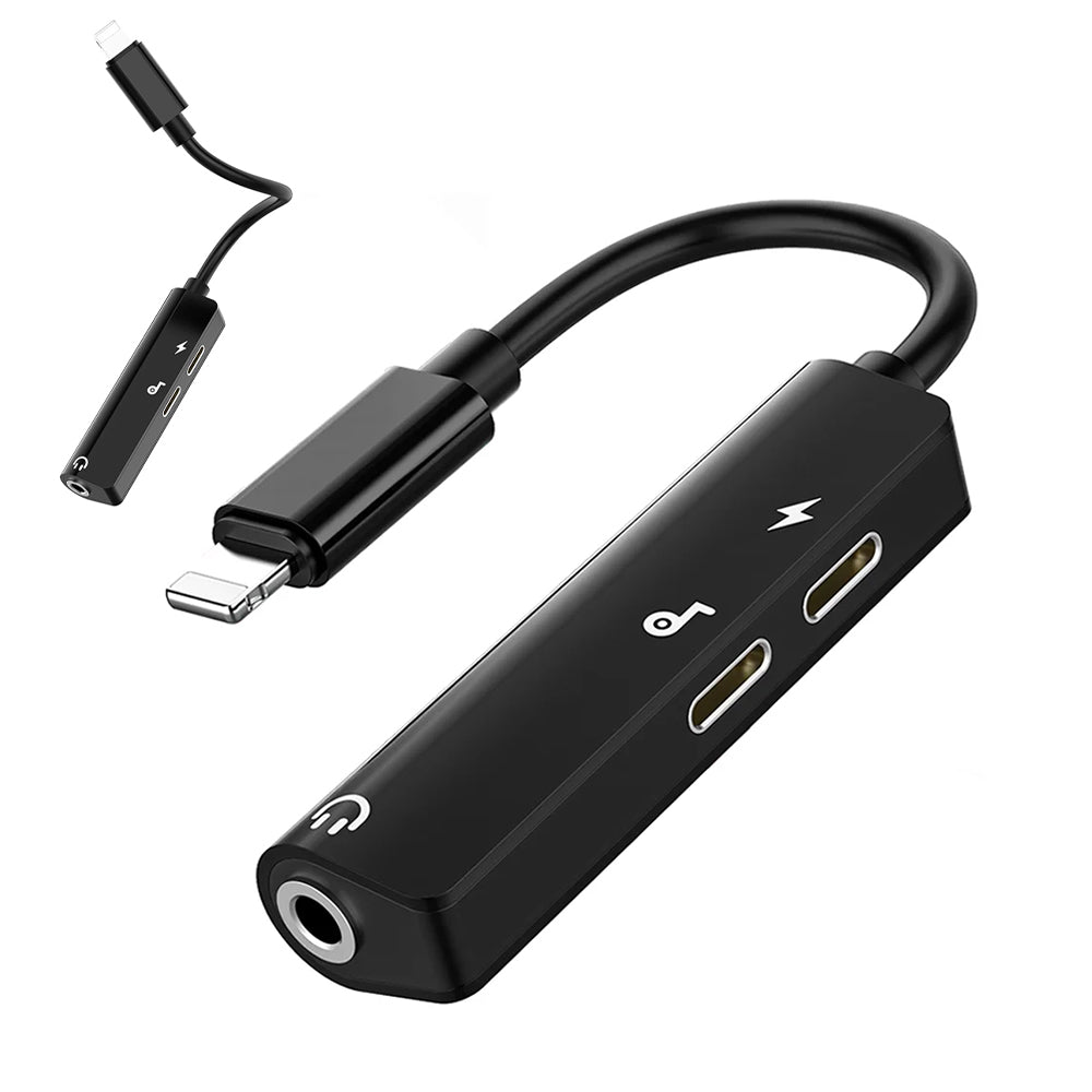 Premium 3-in-1 8-Pin zu 3,5mm Jack AUX Kabel mit Beleuchtung - Ladeadapter, Kopfhörersplitter, Konverter für Apple iPhone 15/14/13/12