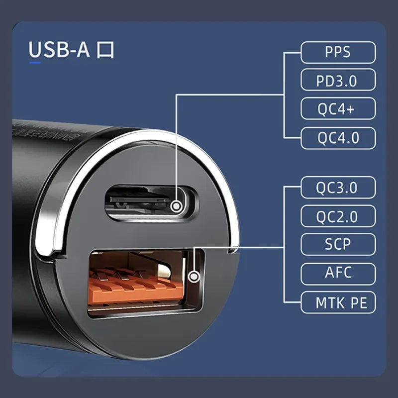 High-Quality 200W Mini Car Charger with Fast Charging for Smartphones, Apple iPhone, Samsung, iOS &Android, Xiaomi, Huawei | QC 3.0 PD, USB Type-C Car Phone Charger