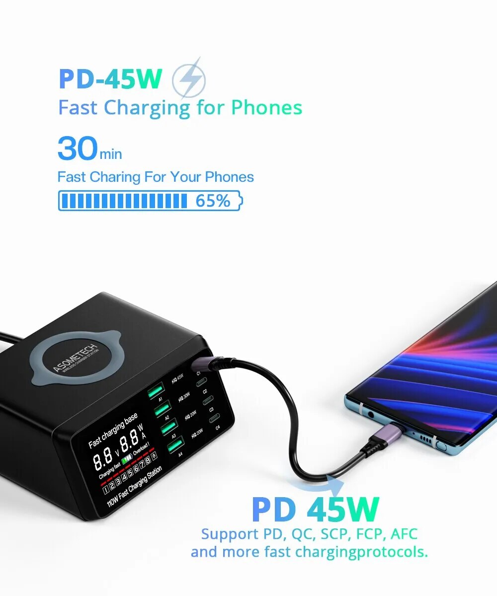 Ladestation Kabellose Schnell Ladegerät Digital | Wireless Charging Station iPhone, Samsung, Android, Handy, Tablet