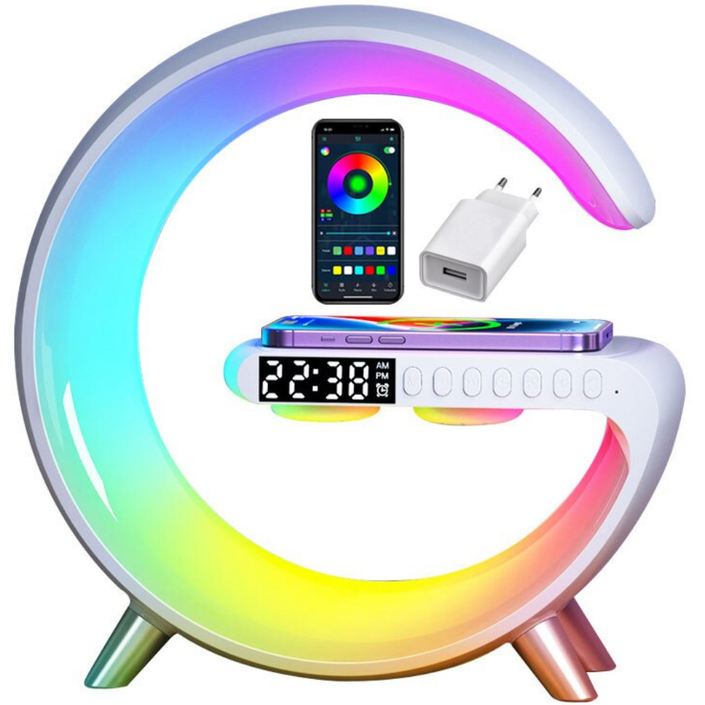 Universal RGB Ladestation LED Kabellose Ladegerät Wecker Bluetooth Lautsprecher | Charging Station Schnellladestation USB C iPhone, Android, Samsung - Phone Heaven Zone