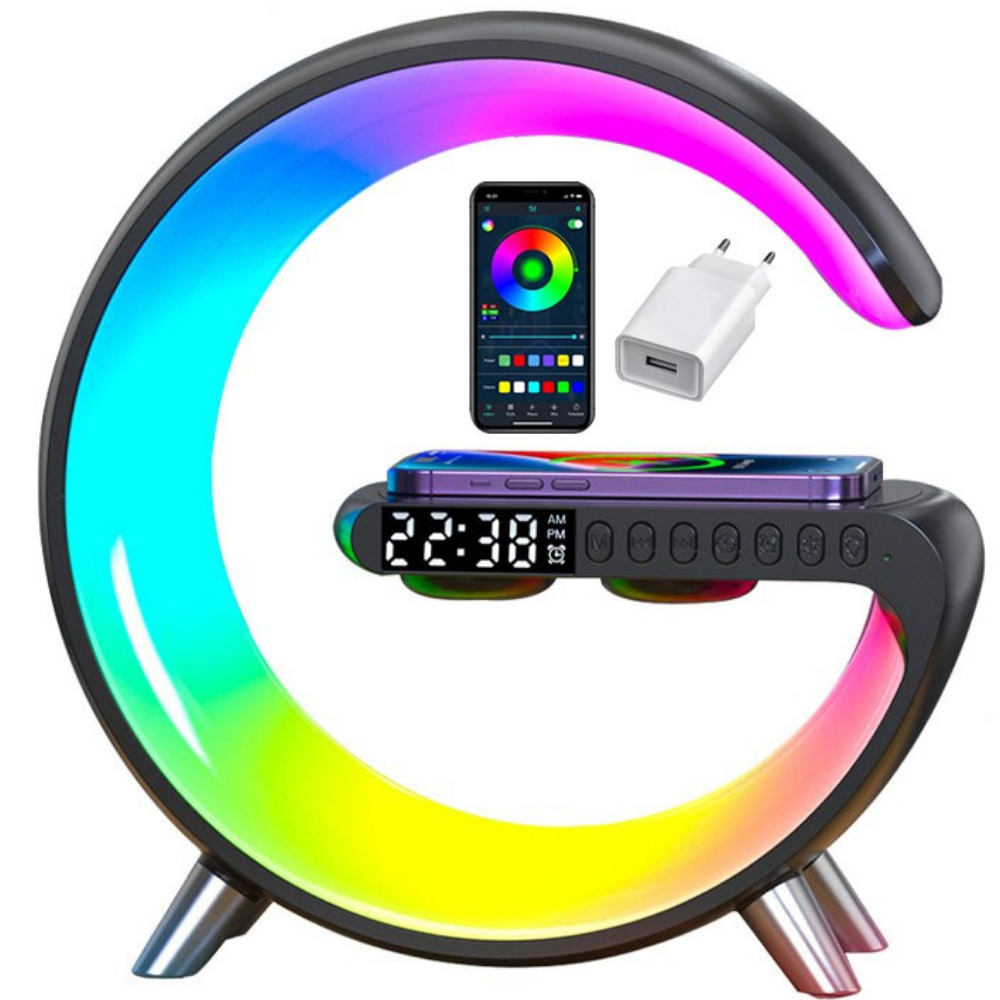 Universal RGB Ladestation LED Kabellose Ladegerät Wecker Bluetooth Lautsprecher | Charging Station Schnellladestation USB C iPhone, Android, Samsung - Phone Heaven Zone
