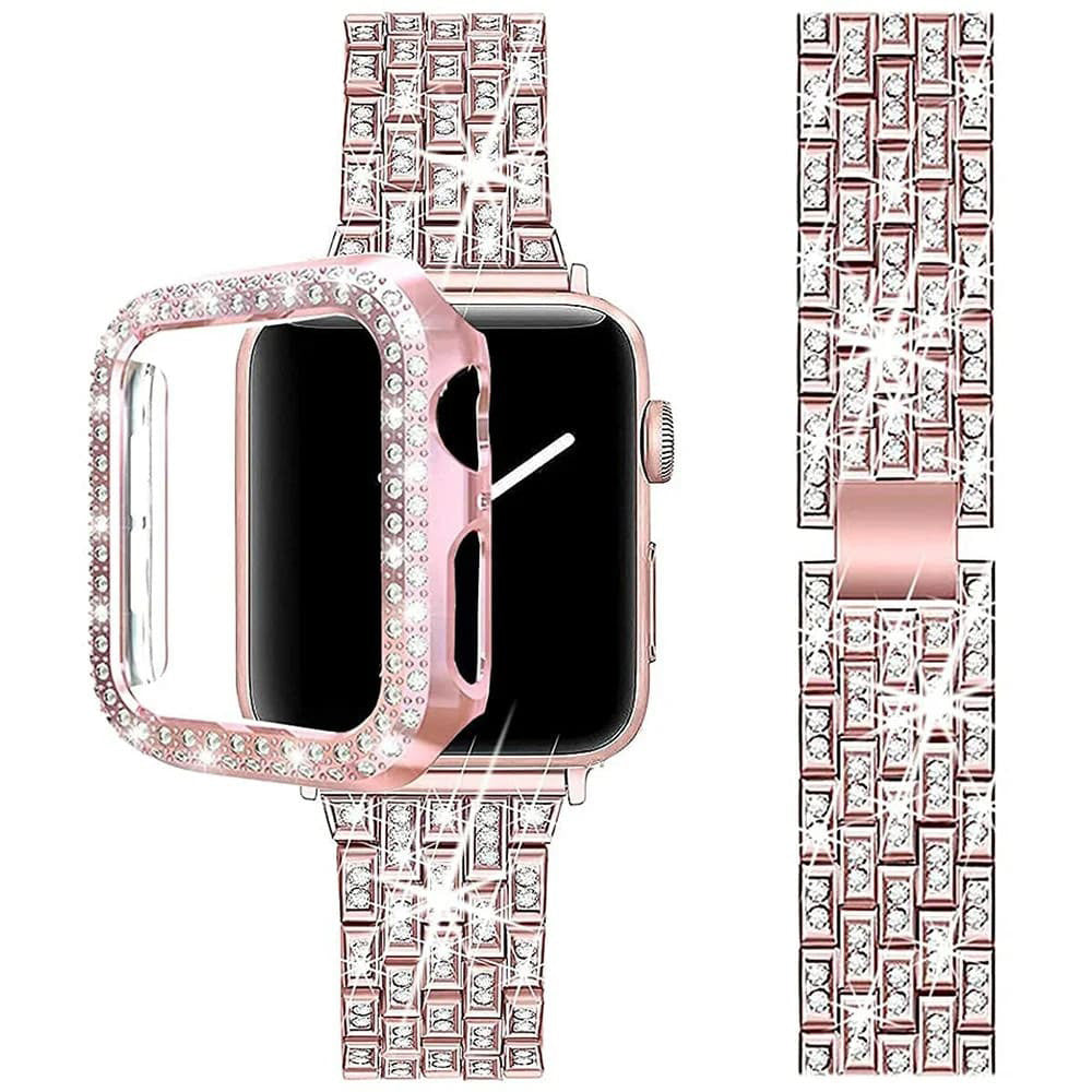 Luxus Premium Glitzer Metall Armband und Diamant Schutzhülle für Apple Uhren Serie 9 8 7 6 5 4 SE | Ultra 49mm 45mm 41mm 40