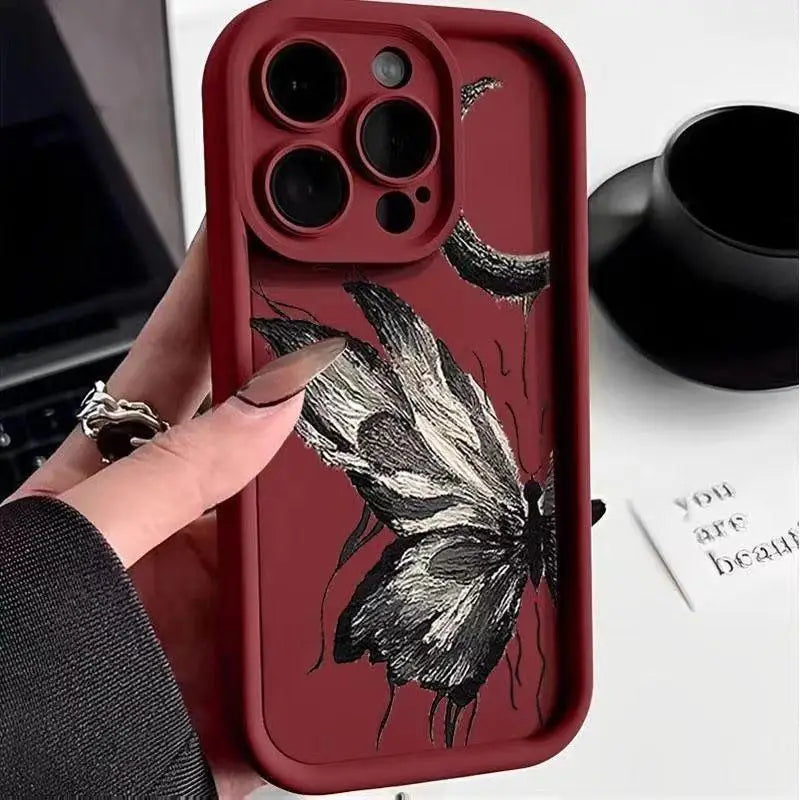 Hochwertiges Kunst-Ölgemälde-Schmetterlings-Design Softcase Silikon iPhone Hülle | MagSafe Case, Kameralinsenschutzabdeckung für Apple iPhone 17/17 Air, 16/16e, 15, 14, 13 Pro Max Plus Cover | Panzertasche, Stoßstangenabdeckung Handyhülle | Schutzhülle