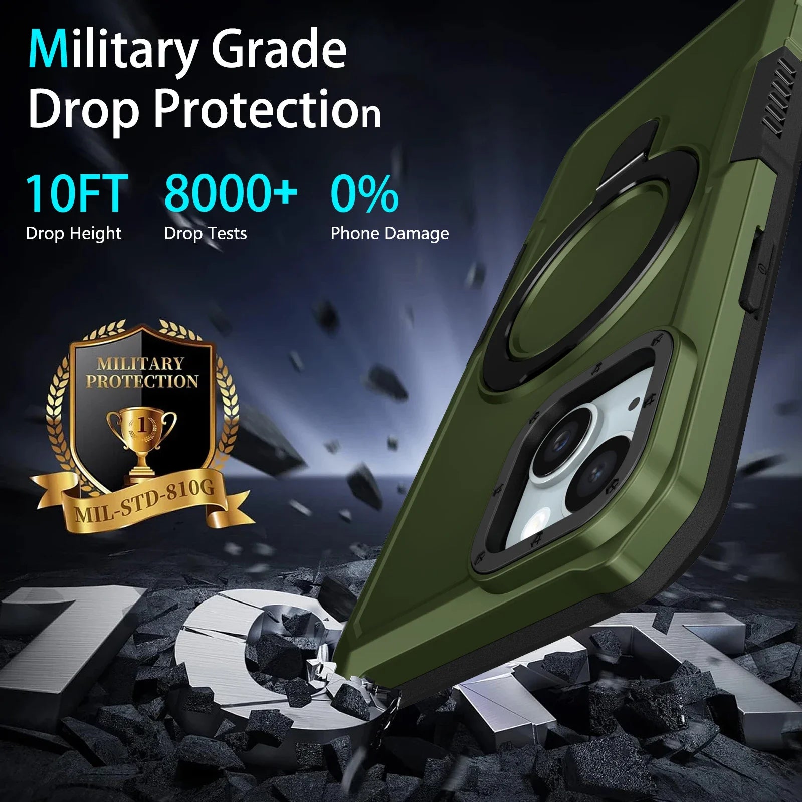 High-Quality Military Armor Protection iPhone Case with Camera Lens Cover and Built-in Kickstand | MagSafe Compatible Full Body Protective Cover for Apple iPhone 16/15/14/13/12 Pro Max Plus Mini | Armor Case