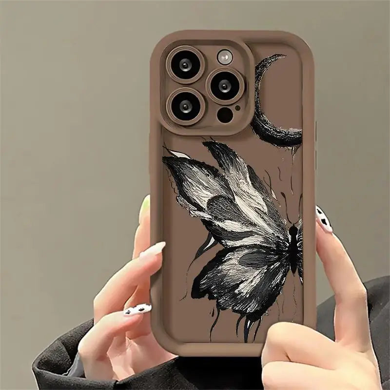 Hochwertiges Kunst-Ölgemälde-Schmetterlings-Design Softcase Silikon iPhone Hülle | MagSafe Case, Kameralinsenschutzabdeckung für Apple iPhone 17/17 Air, 16/16e, 15, 14, 13 Pro Max Plus Cover | Panzertasche, Stoßstangenabdeckung Handyhülle | Schutzhülle