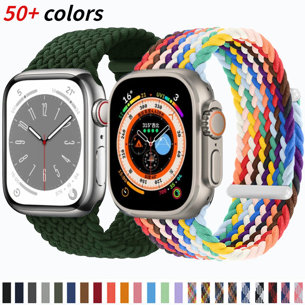 Luxus Nylon geflochtene Solo-Schlaufe für Apple Watch Armband 45mm 44mm 40mm Serie 9 8 7 6 5 4 SE2 Ultra | Verstellbares