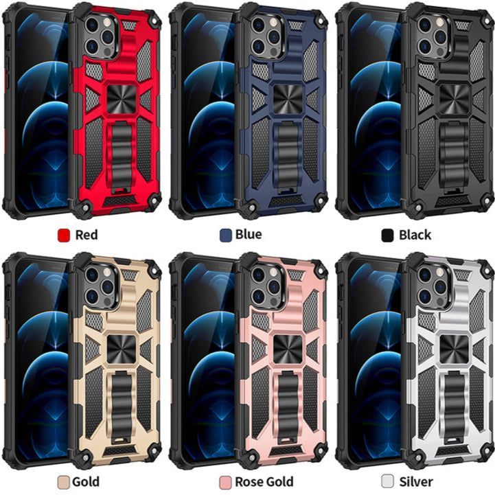 Hochwertige Hybrid-Militärpanzerung iPhone-Hülle MagSafe Case für Apple iPhone 17/17 Air, 16/16e, 15, 14, 13 Pro Max Plus mit eingebautem Ständer, Tarnung-Cover, Kamera-Rundumschutz und Bildschirmschutz Handyhülle