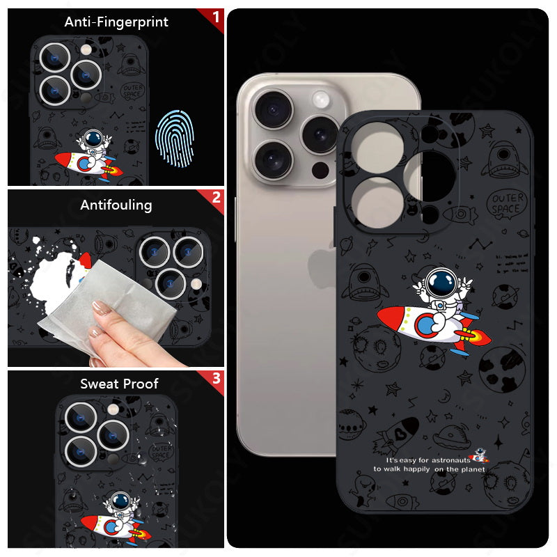 Luxury Astronaut Acrylic Matte Cartoon Design Clear iPhone Case | MagSafe Case with Camera Lens Protector for Apple iPhone 16/15/14/13/12 Pro Max Plus Mini Cover | Heavy Duty, Bumper Cover Phone Case | Premium Protective Cover