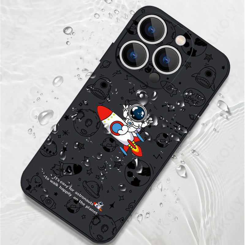 Luxury Astronaut Acrylic Matte Cartoon Design Clear iPhone Case | MagSafe Case with Camera Lens Protector for Apple iPhone 16/15/14/13/12 Pro Max Plus Mini Cover | Heavy Duty, Bumper Cover Phone Case | Premium Protective Cover