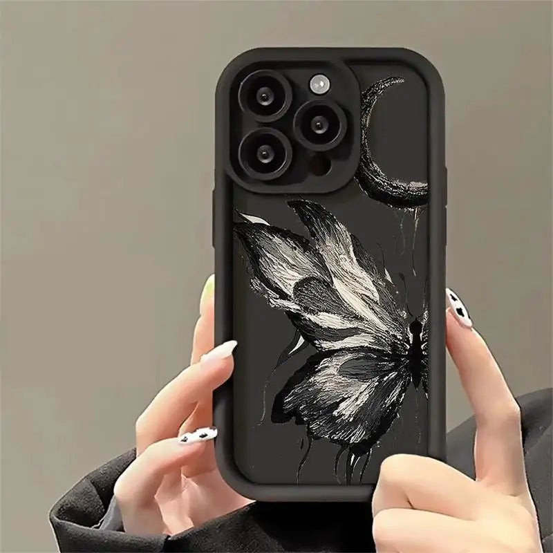 Hochwertiges Kunst-Ölgemälde-Schmetterlings-Design Softcase Silikon iPhone Hülle | MagSafe Case, Kameralinsenschutzabdeckung für Apple iPhone 17/17 Air, 16/16e, 15, 14, 13 Pro Max Plus Cover | Panzertasche, Stoßstangenabdeckung Handyhülle | Schutzhülle