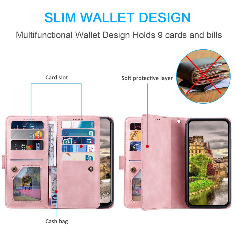 High-Quality Leather Phone Case with Zipper, Card Holder, Stand, and Strap | Flip Cover Case for Apple iPhone 16/15/14/13/12 Pro Max, Plus, Mini - Versatile Protective Cover