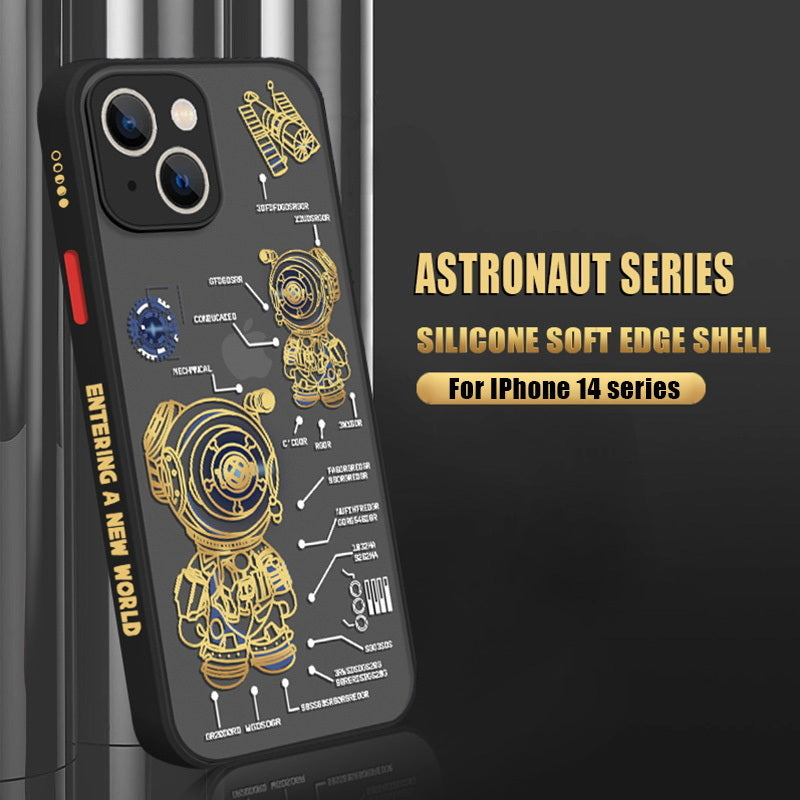 Luxury Astronaut Acrylic Matte Cartoon Design Clear iPhone Case | MagSafe Case with Camera Lens Protector for Apple iPhone 16/15/14/13/12 Pro Max Plus Mini Cover | Heavy Duty, Bumper Cover Phone Case | Premium Protective Cover