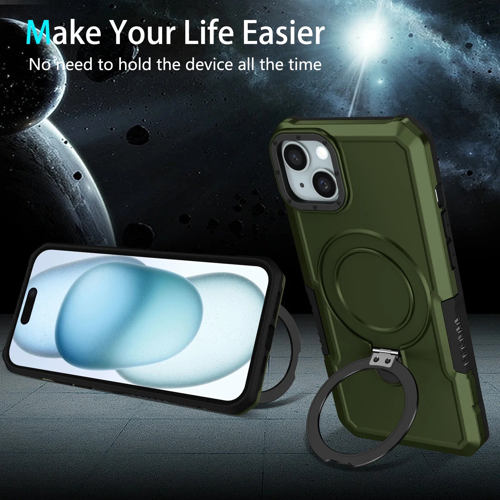 High-Quality Military Armor Protection iPhone Case with Camera Lens Cover and Built-in Kickstand | MagSafe Compatible Full Body Protective Cover for Apple iPhone 16/15/14/13/12 Pro Max Plus Mini | Armor Case