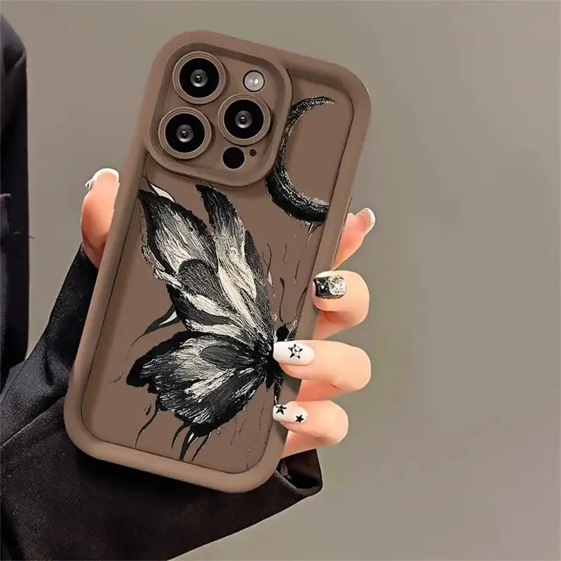 Hochwertiges Kunst-Ölgemälde-Schmetterlings-Design Softcase Silikon iPhone Hülle | MagSafe Case, Kameralinsenschutzabdeckung für Apple iPhone 17/17 Air, 16/16e, 15, 14, 13 Pro Max Plus Cover | Panzertasche, Stoßstangenabdeckung Handyhülle | Schutzhülle