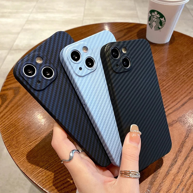 Luxury Ultra-Thin Carbon Fiber Matte Case for Apple iPhone 16/15/14/13/12 Pro Max Plus Mini | Shockproof Hard-PC Cover with Anti-Scratch & Anti-Fingerprint Protection