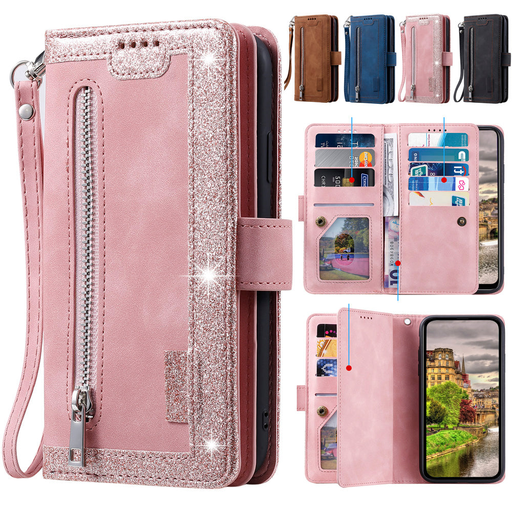 High-Quality Leather Phone Case with Zipper, Card Holder, Stand, and Strap | Flip Cover Case for Apple iPhone 16/15/14/13/12 Pro Max, Plus, Mini - Versatile Protective Cover