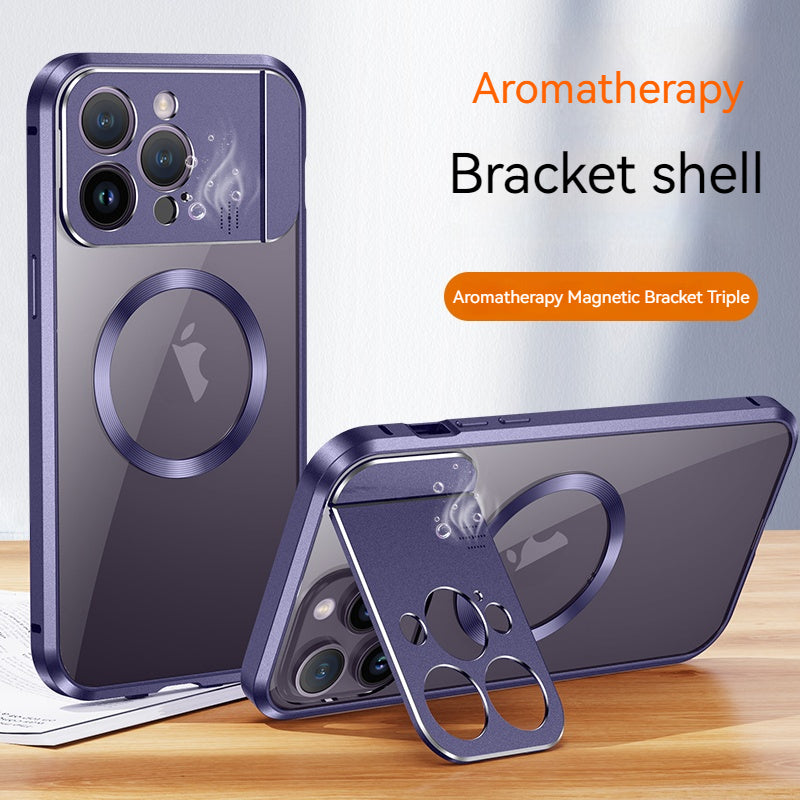 Premium iPhone Hülle MagSafe: Rundumschutz, Metallständer, magnetischer Kameraschutz | Aromatherapie, Unsichtbarer Objektivhalter | Case für Apple iPhone 17/17 Air, 16/16e, 15, 14, 13, 12 Pro Max Plus Mini | Stoßfest, Panzertasche, Stoßstangenabdeckung