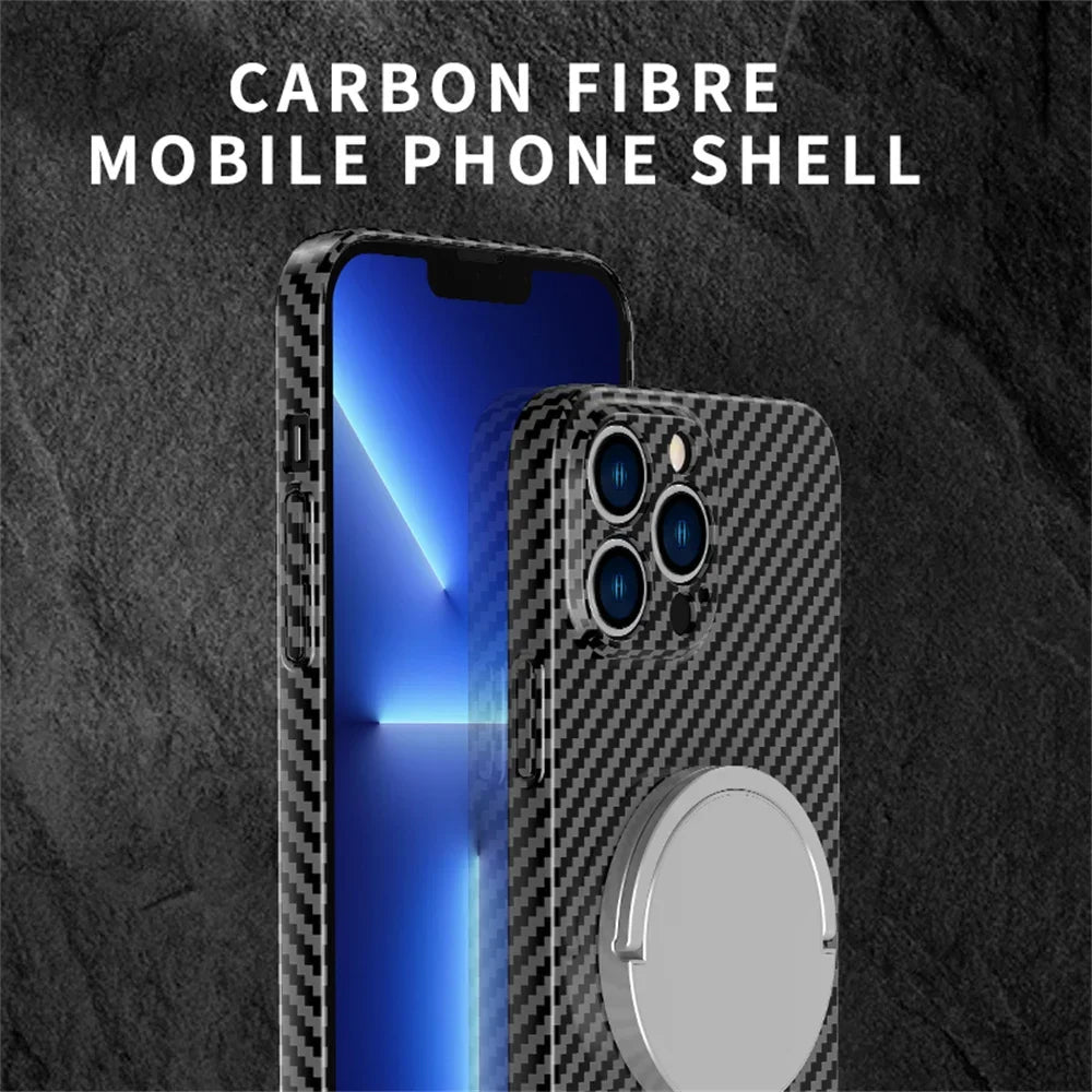 High-Quality Carbon Fiber Magnetic iPhone Case | MagSafe Case with 360-Degree Protection & Camera Lens Cover for Apple iPhone 16/15/14/13/12 Pro Max, Plus, Mini Cover | Shockproof Phone Case with Armor Shell & Bumper Cover | Premium Protective Cover