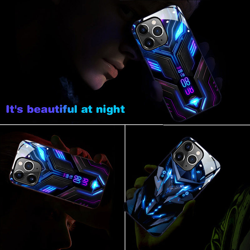 Luxury Ultra-Thin Apple iPhone LED Call Light Case with Camera Lens Protection: Punk Mecha Armor Protective Cover for iPhone 16/15/14/13/12 Pro Max Plus Mini - MagSafe Compatible