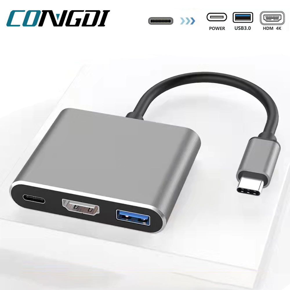 3-in-1 USB-C Hub: Typ-C zu HDMI Splitter, Hochwertige USB 3.0 Dockingstation für MacBook Air/Pro, Samsung - USB-C zu HDMI Hub