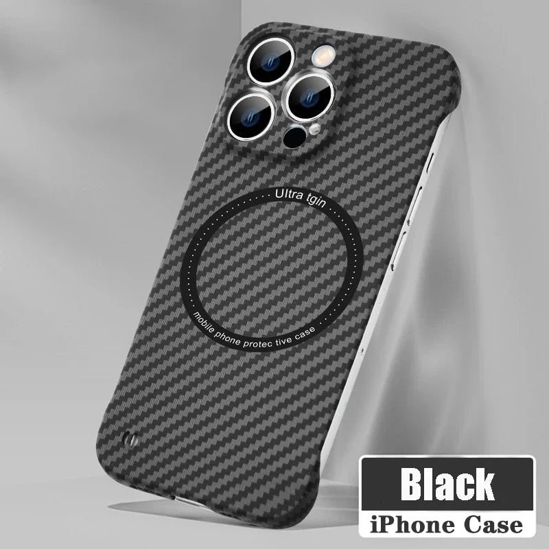 High-Quality Carbon Fiber Magnetic iPhone Case | MagSafe Case with 360-Degree Protection & Camera Lens Cover for Apple iPhone 16/15/14/13/12 Pro Max, Plus, Mini Cover | Shockproof Phone Case with Armor Shell & Bumper Cover | Premium Protective Cover